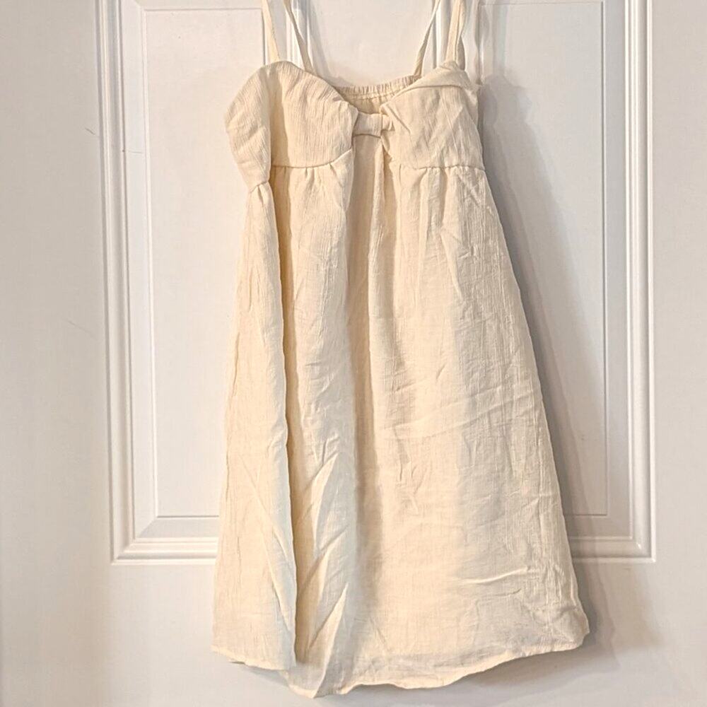 Cream Babydoll Mini Dress Bow Front Adjustable Straps XS Lined Summer Soft Girl